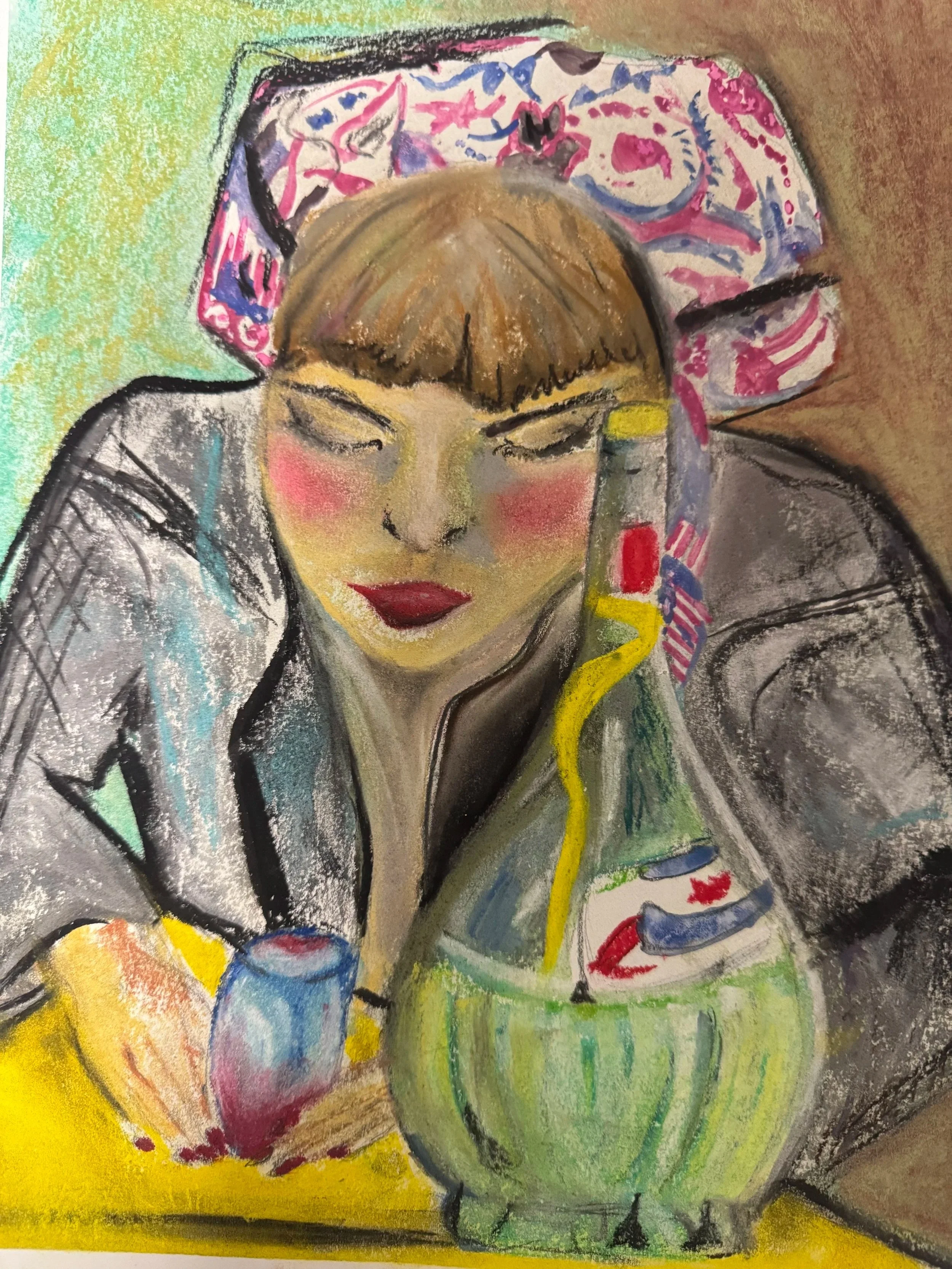 Study of "Woman with Wine Glass" by Zygmunt Bukowski, soft pastel, 2026.