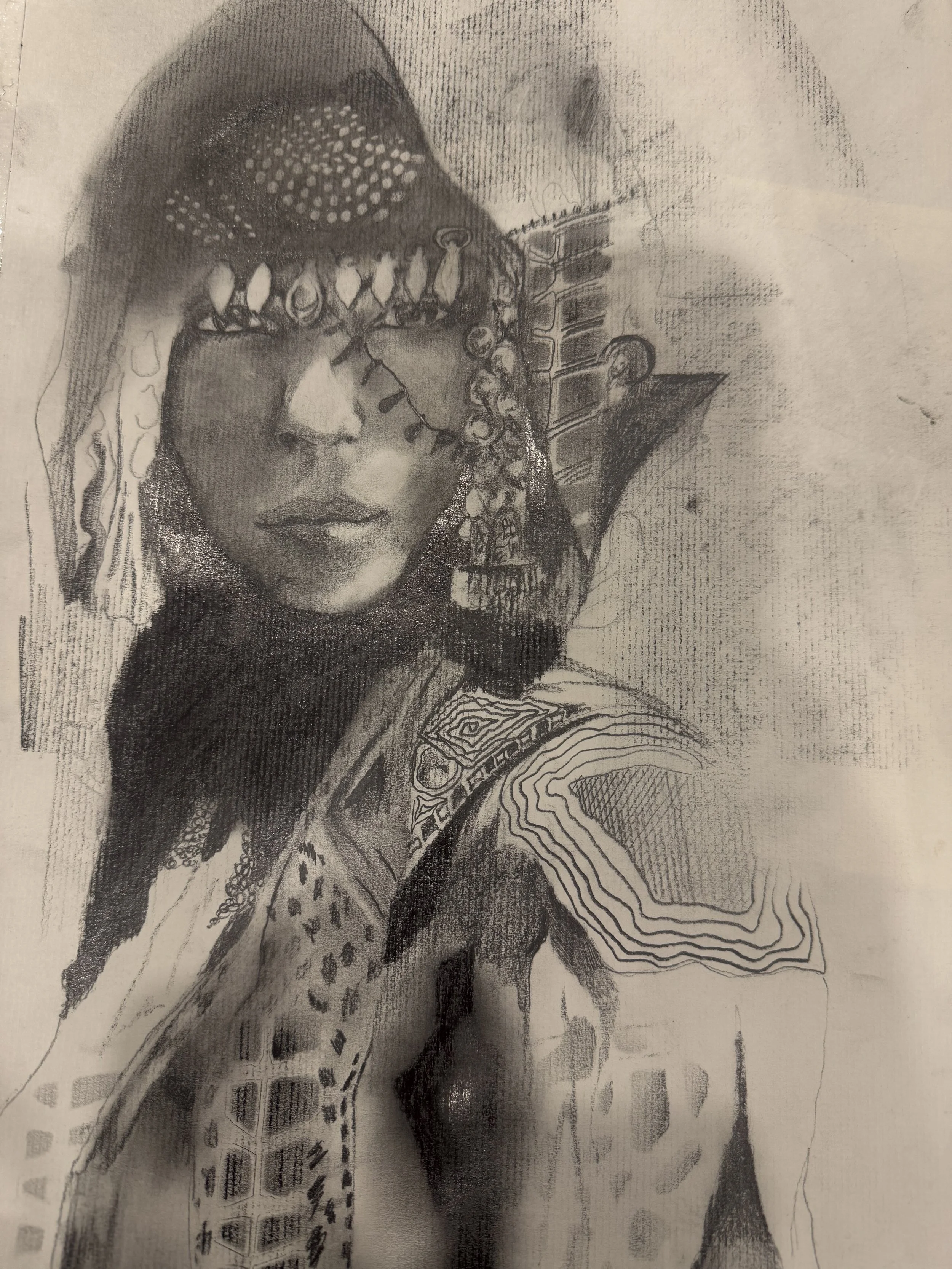 Study of Middle Eastern/North African Regalia, Unknown Original Source, Graphite, 2026. 
