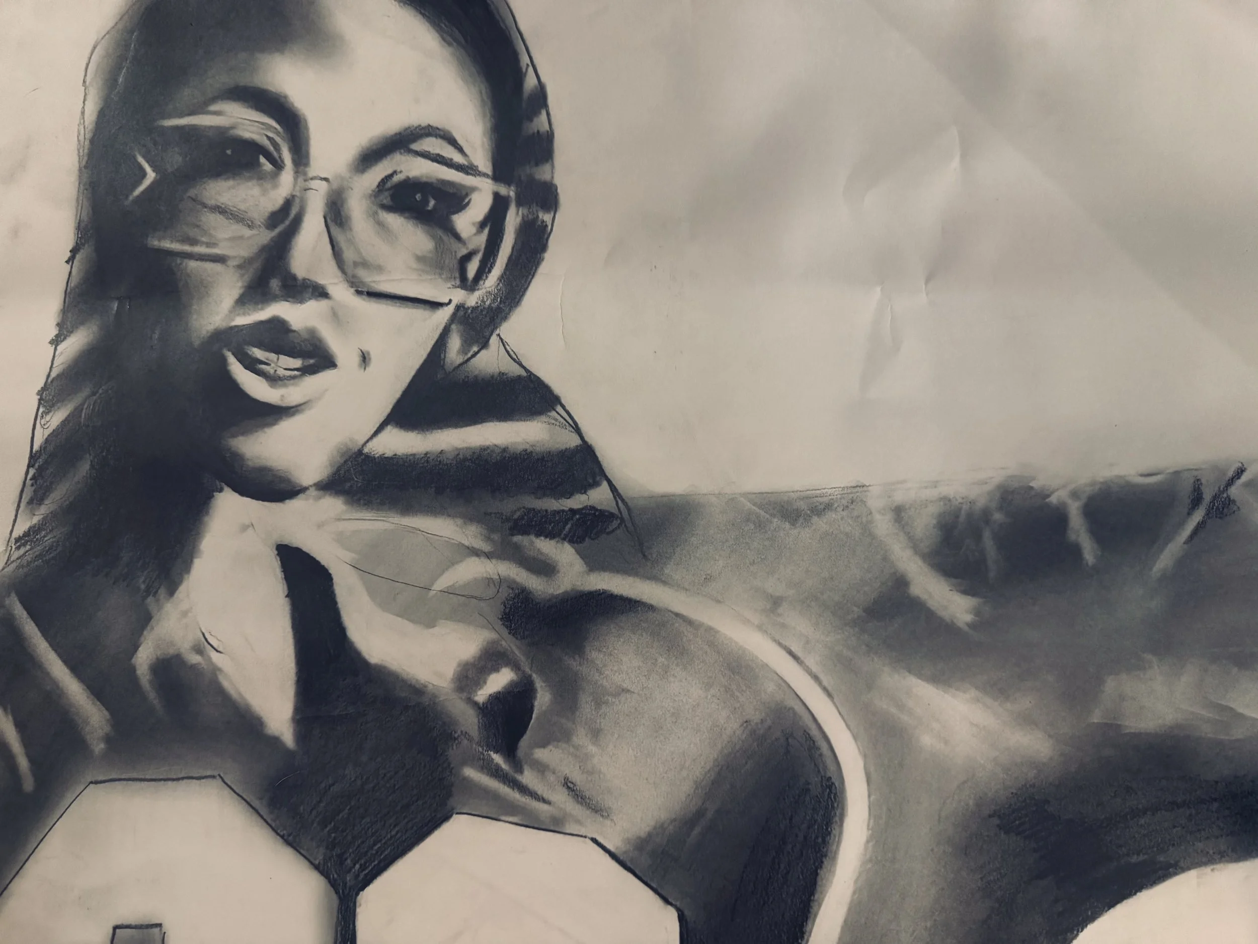 "Jazzy" (Still from music video ft Kilimanjaro "No Bad Vibes", Graphite, 11x20, 2026. 