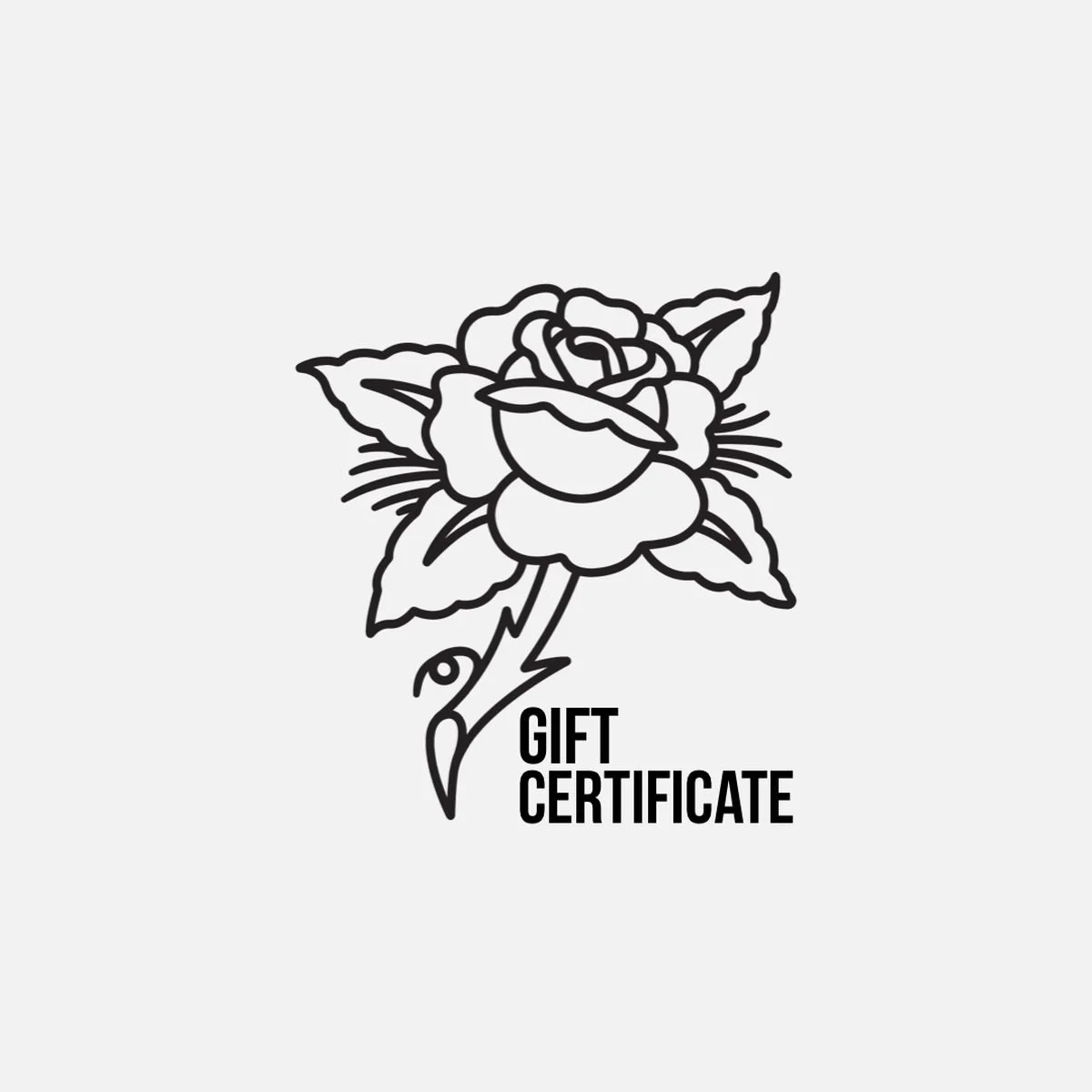 Gift certificate graphic with a black-line rose