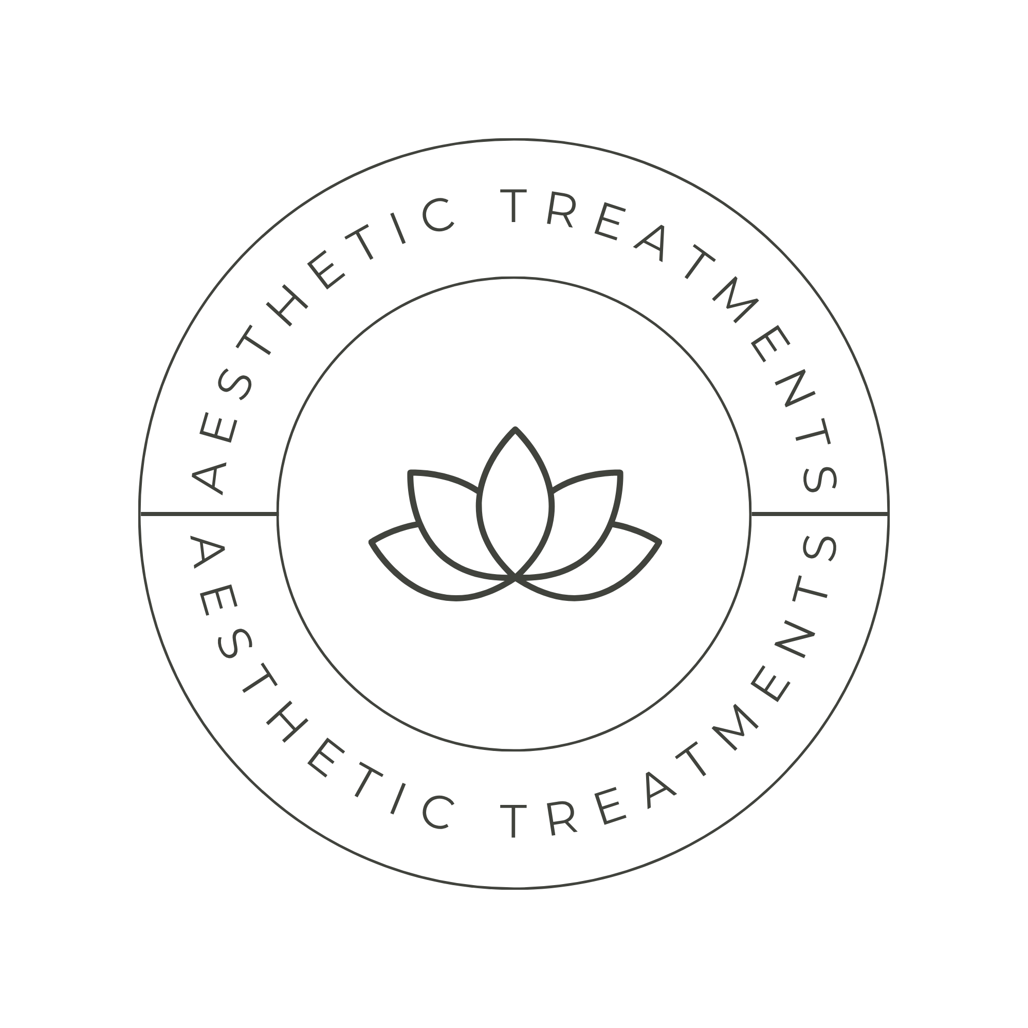 Circular aesthetic medical logo featuring a lotus flower and the words “Aesthetic Medical Treatments.”