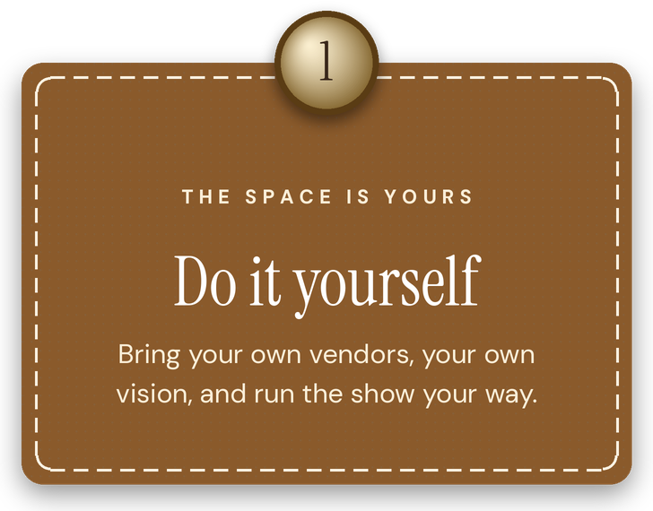 Brown sign with white stitched border and a circular top section labeled '1' in a beige circle. The sign contains motivational text encouraging self-reliance and creativity.
