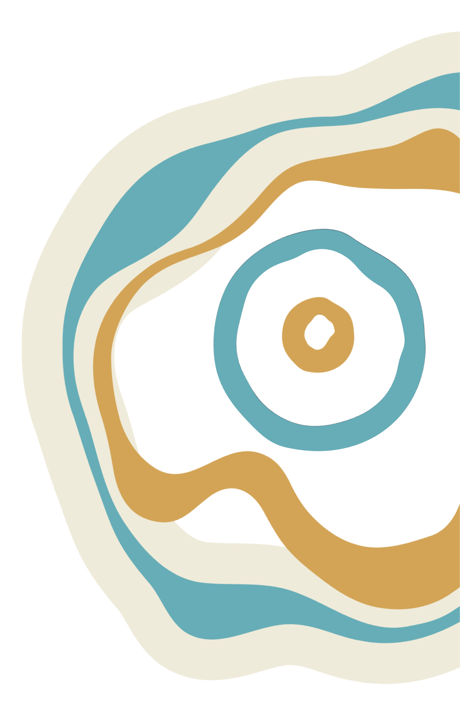 Abstract digital art with concentric and irregular oval shapes in shades of cream, blue, and brown on a black background.