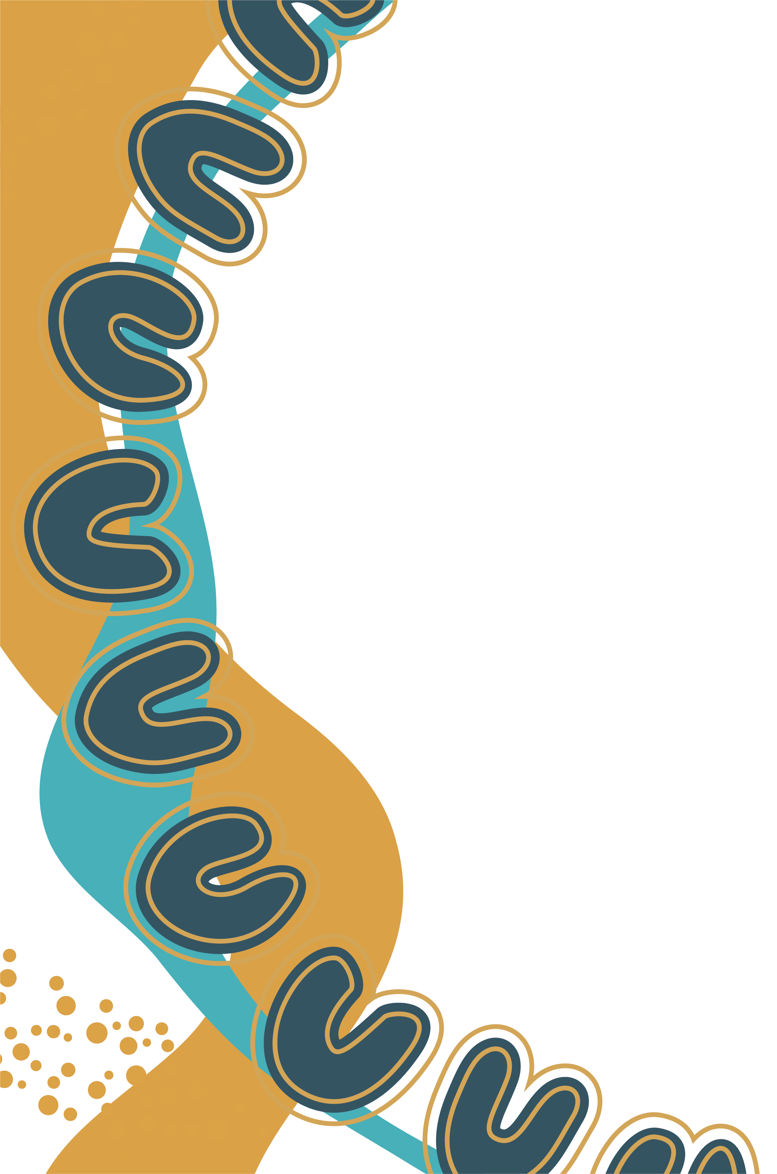 Colorful abstract design with curved lines and shapes in shades of blue, brown, beige, and yellow.