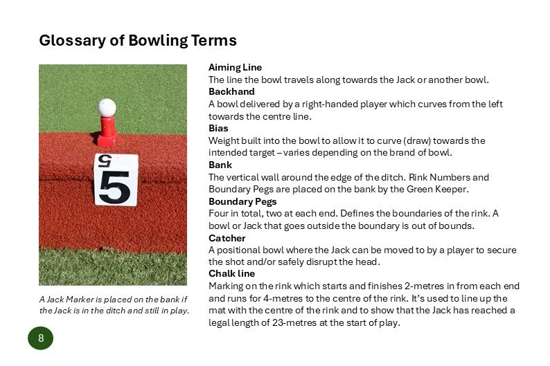 A Jack Marker on the bank of a bowling lane indicating the Jack's position in the ditch, with a white bowling ball positioned on the marker.