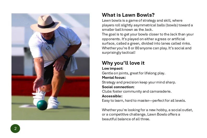 Sample page of Let's go bowling - a beginner's guide to lawn bowls