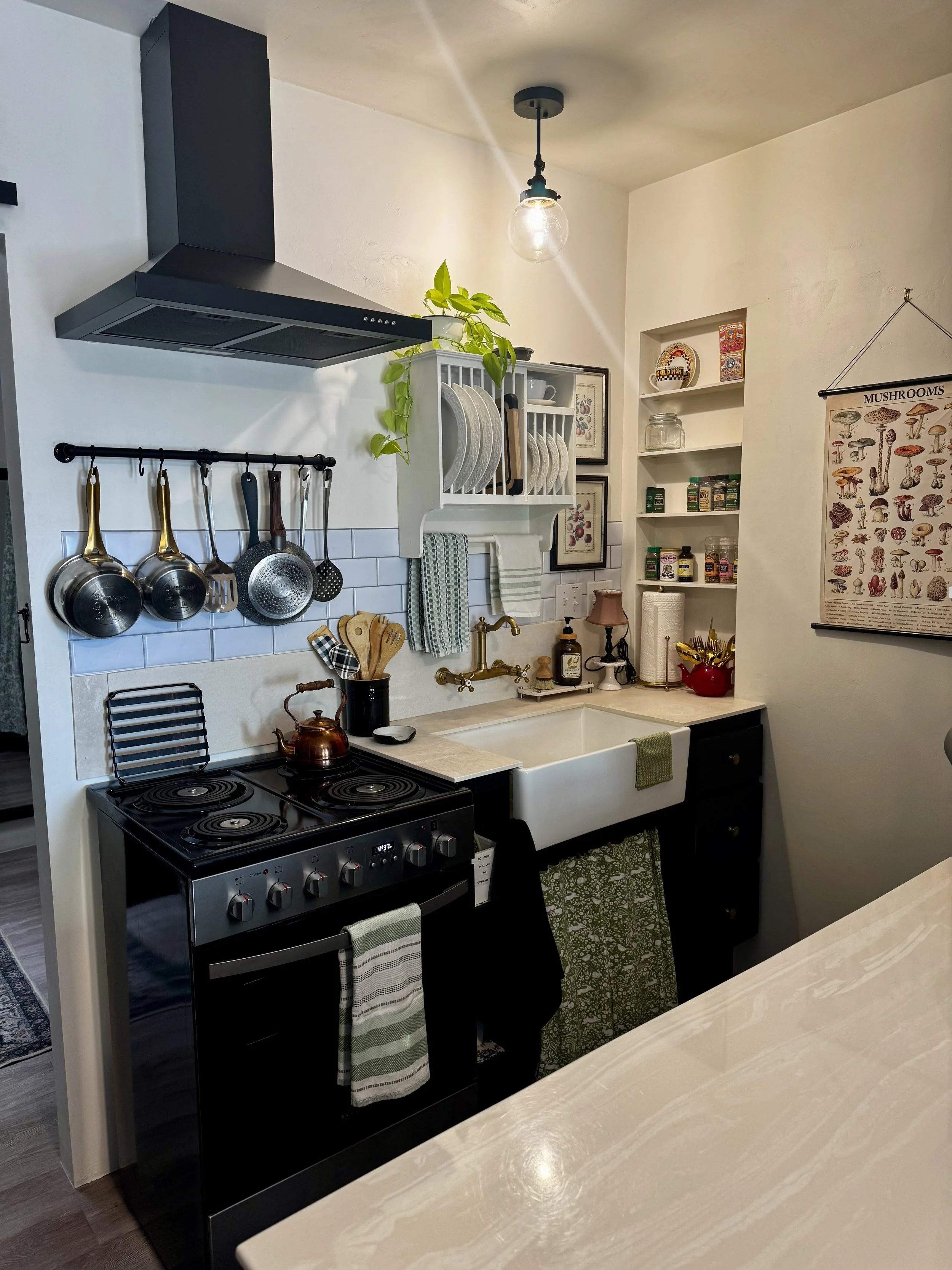 Modern Galley Kitchen: A fully equipped kitchenette featuring a dedicated coffee and tea bar for quiet Arizona mornings.