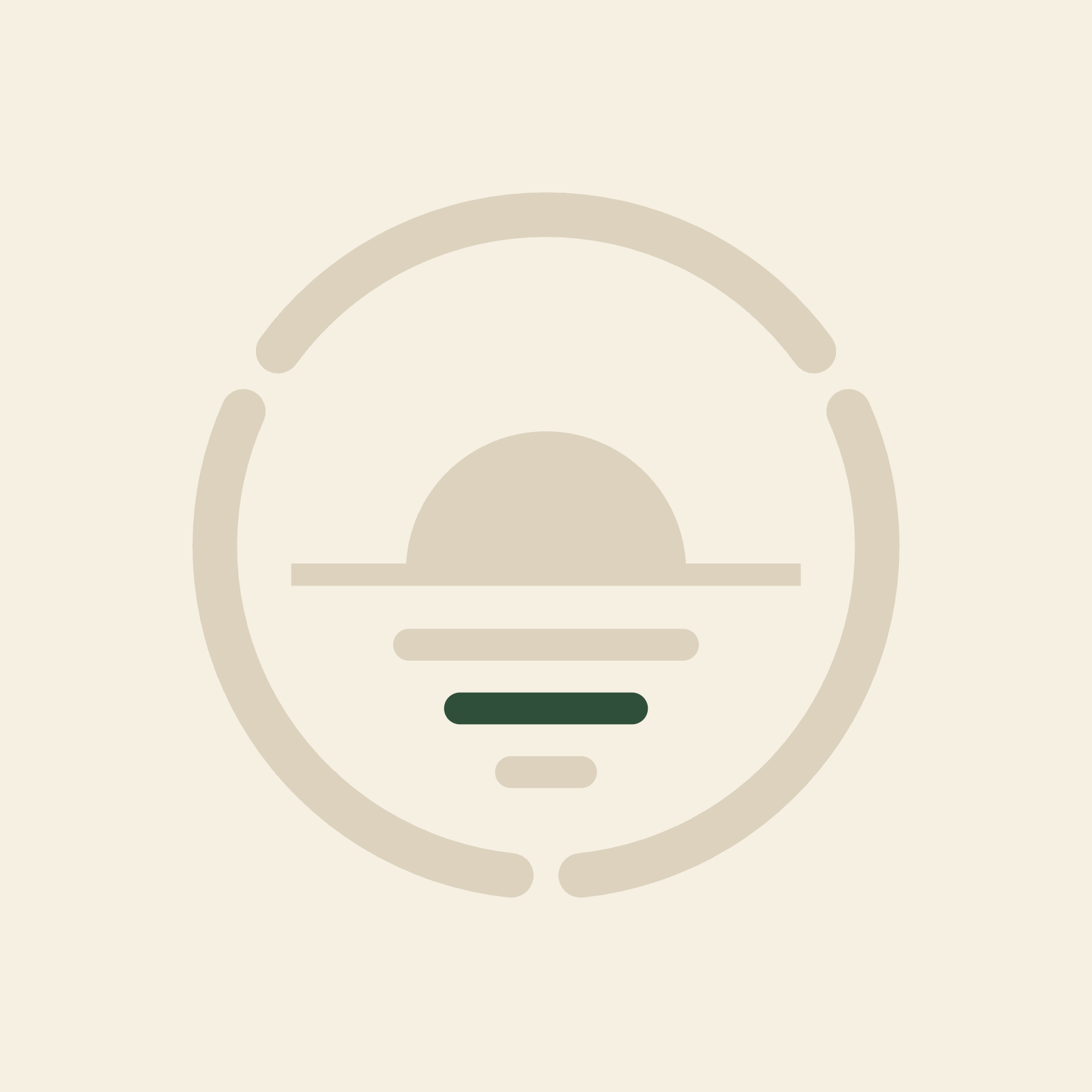 Minimalist beige and green icon of a steaming covered dish or serving platter