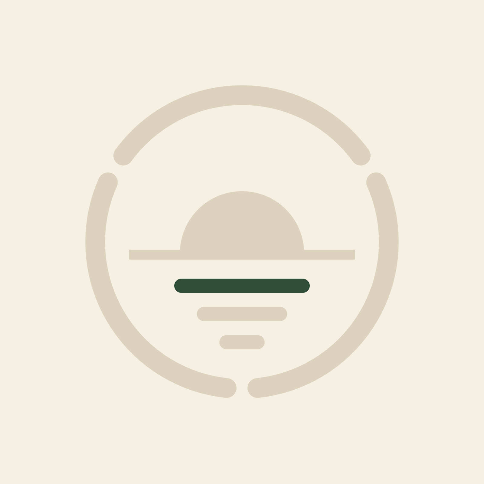 Minimalist beige circular icon with a green horizontal bar and three smaller lines inside