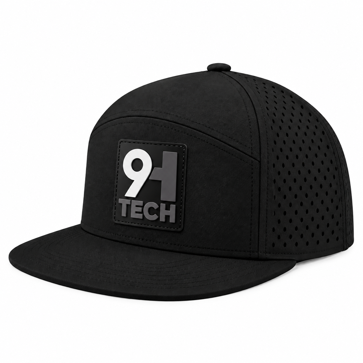 Black Flatbill Snapback Hat w/ White & Grey Patch