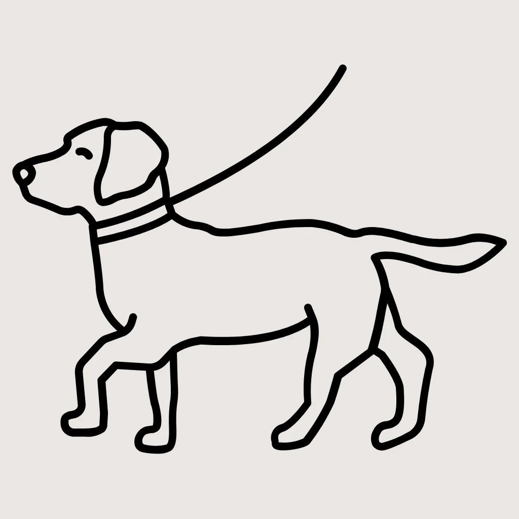 Simple line drawing of a dog with a flying propeller on its back.