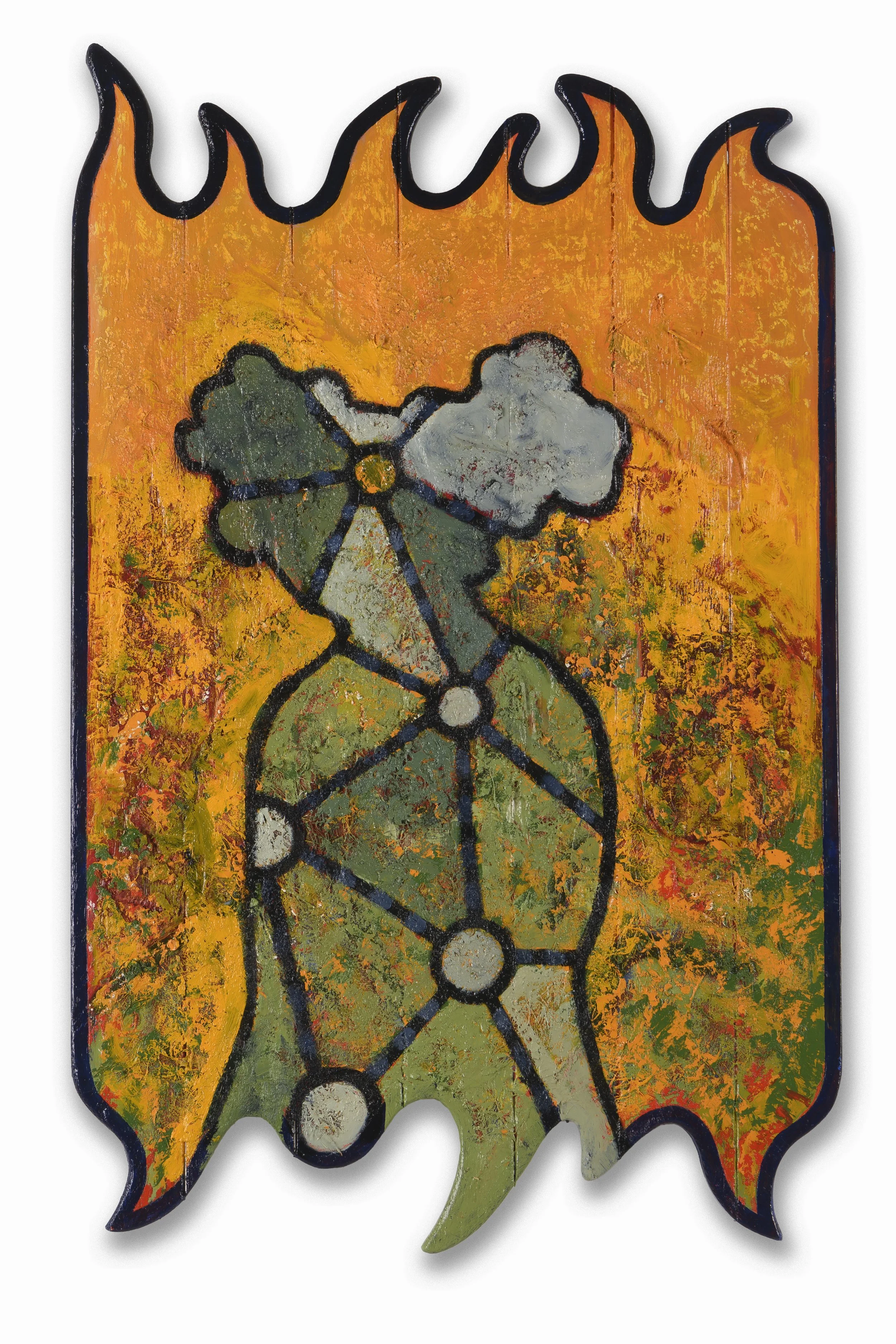 Demeter, 2024, oil, oil stick, horse hair, sawdust on reclaimed wood, 87x61cm