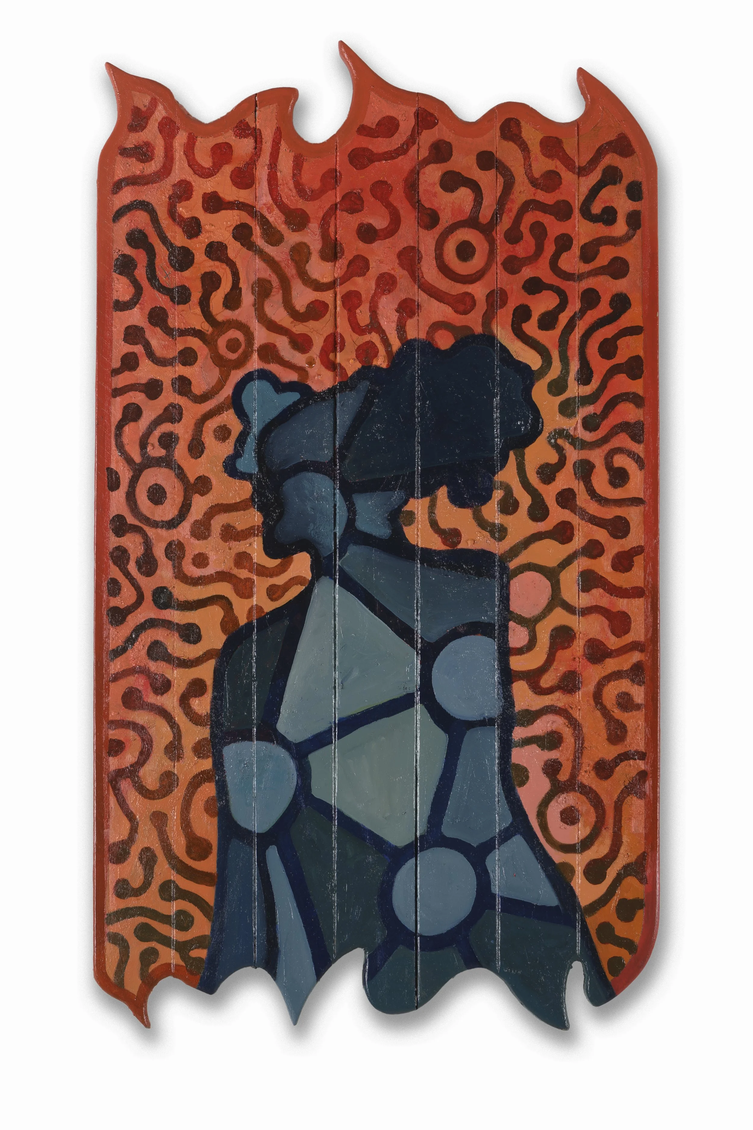 Hera, 2024, oil, oil stick, sawdust on reclaimed wood, 97x61cm
