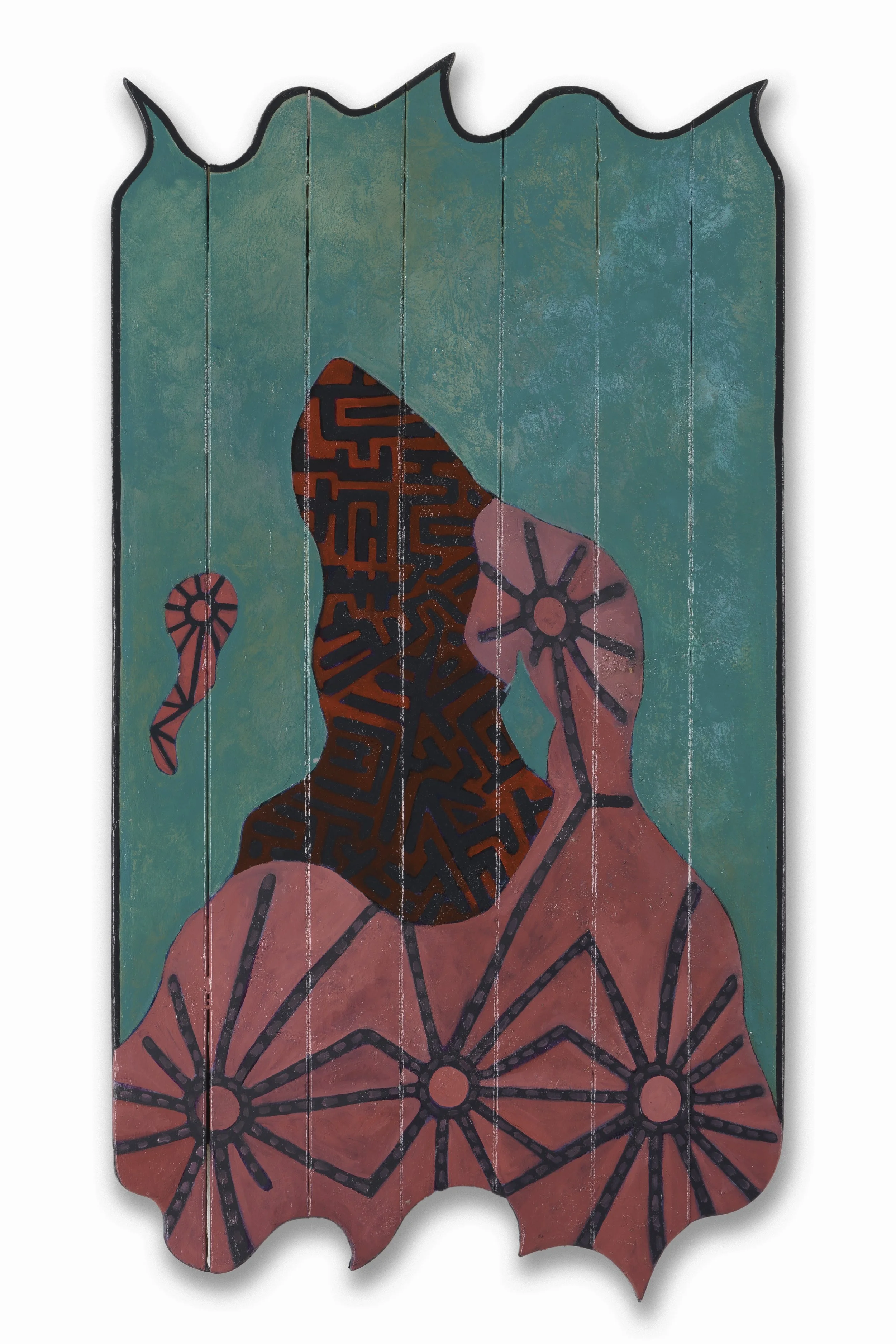 Pandora II, 2024, oil, sawdust on reclaimed wood, 95x57cm
