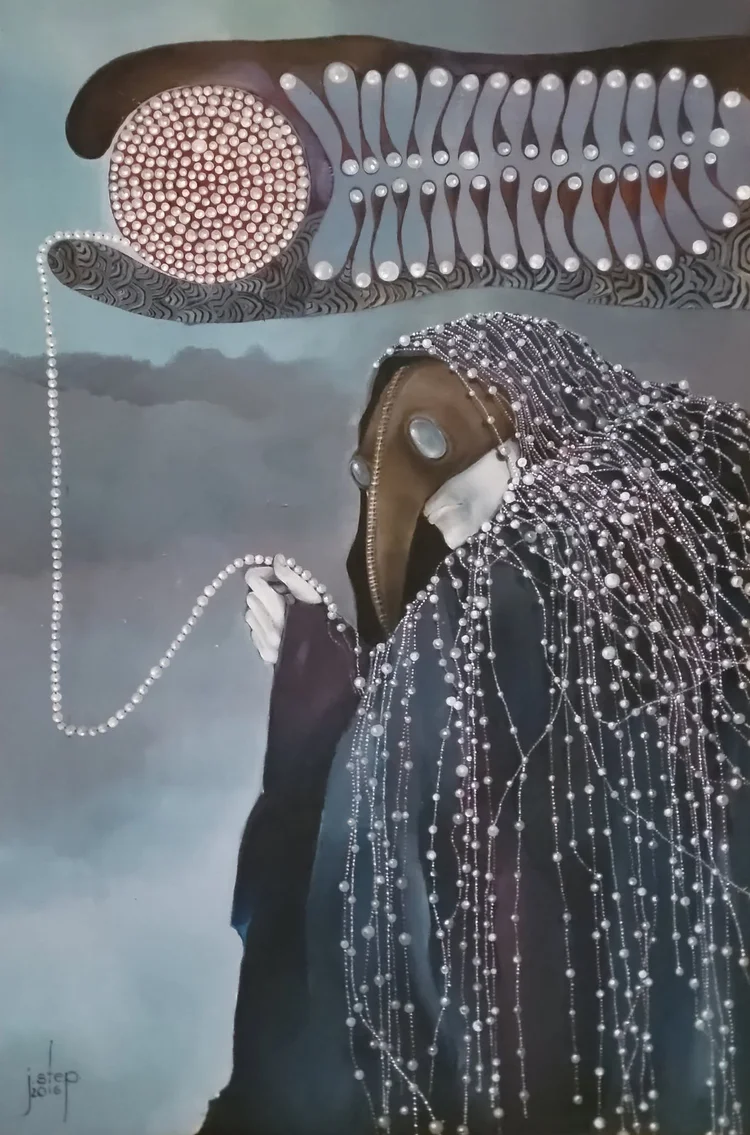 The Dream Catcher by Jolanta Talaikiene, symbolist painting, acrylic on canvas