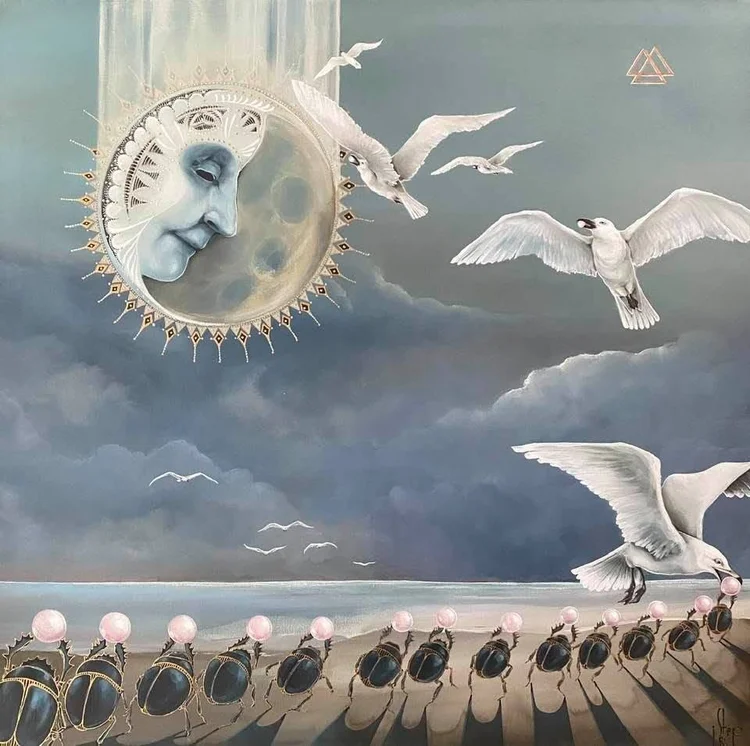 The Procession by Jolanta Talaikiene, symbolist painting, acrylic on canvas
