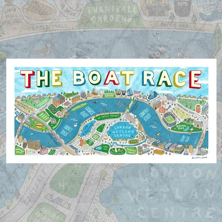 Official Boat Race Map Signed Print (Channel 4)