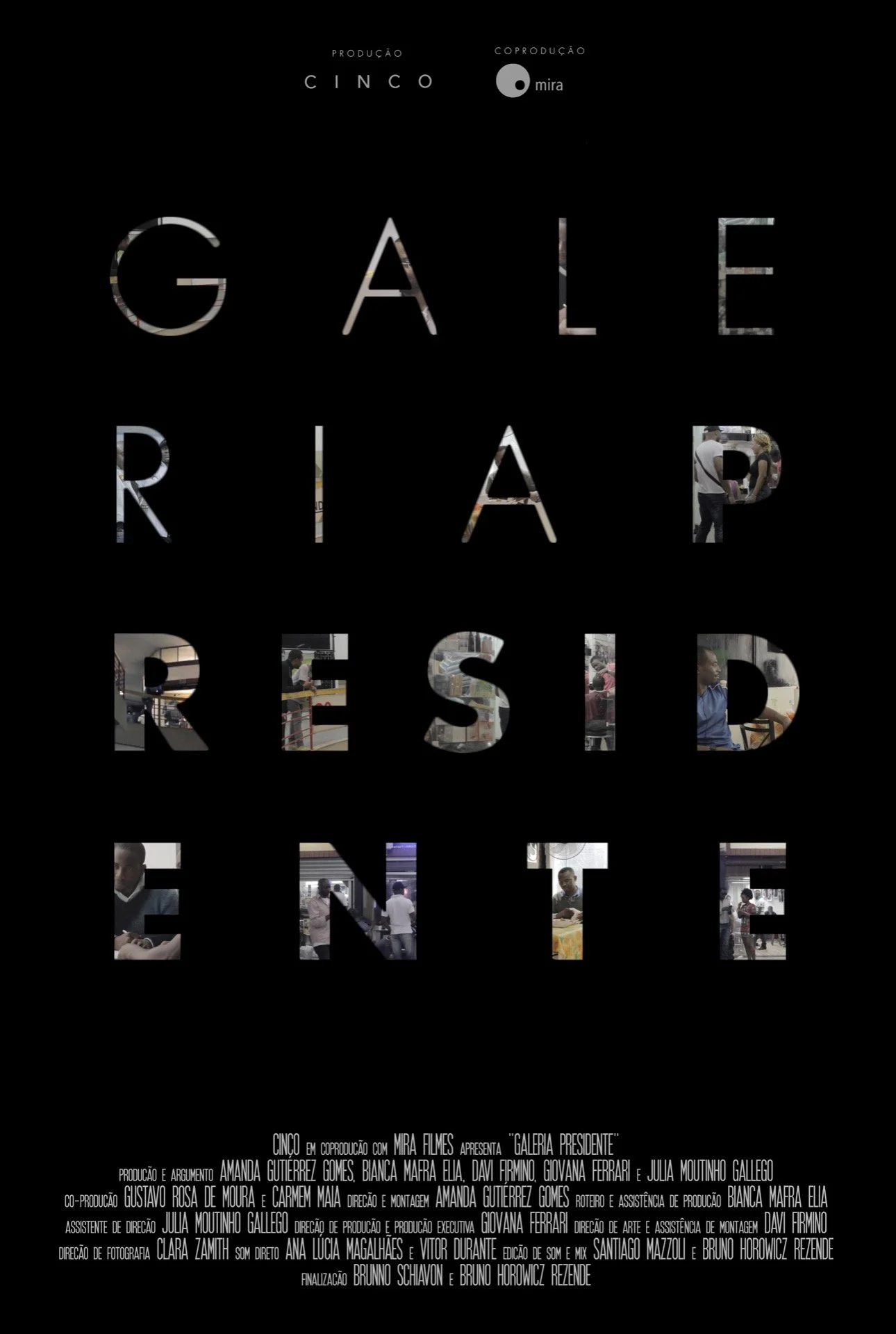 Incrustations du titre du film 'Galeria Presidente' avec des images de gens dans un lieu public
