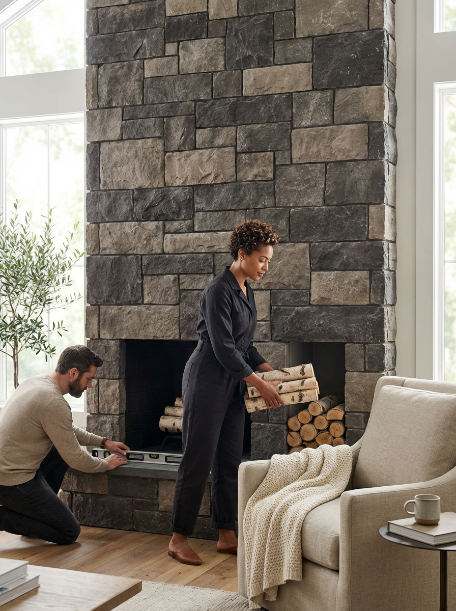 Stone Fireplace Construction