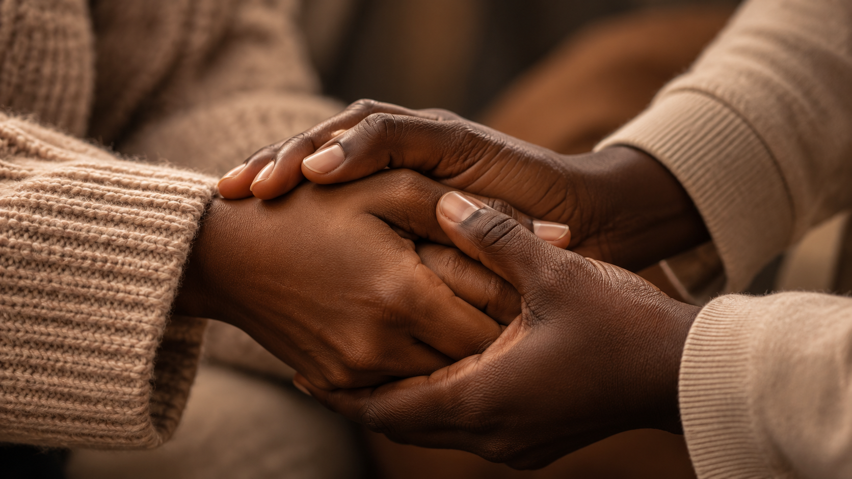 Deux mains de différentes personnes qui se tiennent l'une l'autre dans une démonstration de soutien ou de solidarité.
