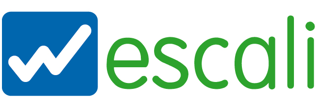 Escali logo with a blue square icon containing a rising white graph line, and the word 'escali' in green text.