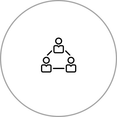 Simple line drawing of a hierarchy or organizational chart with three people connected by lines.