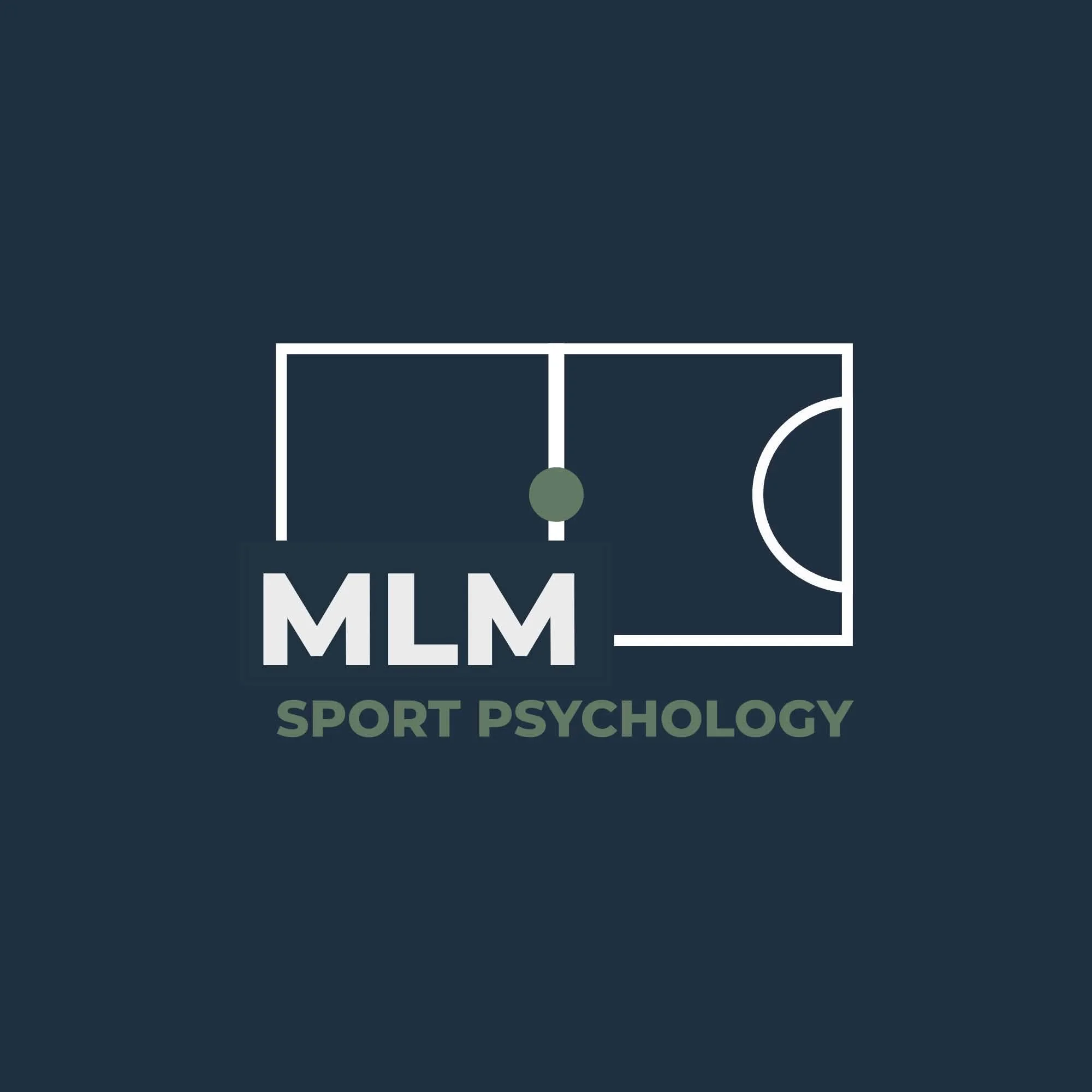 Logo for MLM Sport Psychology with a dark blue background, white text, and a tennis ball icon.