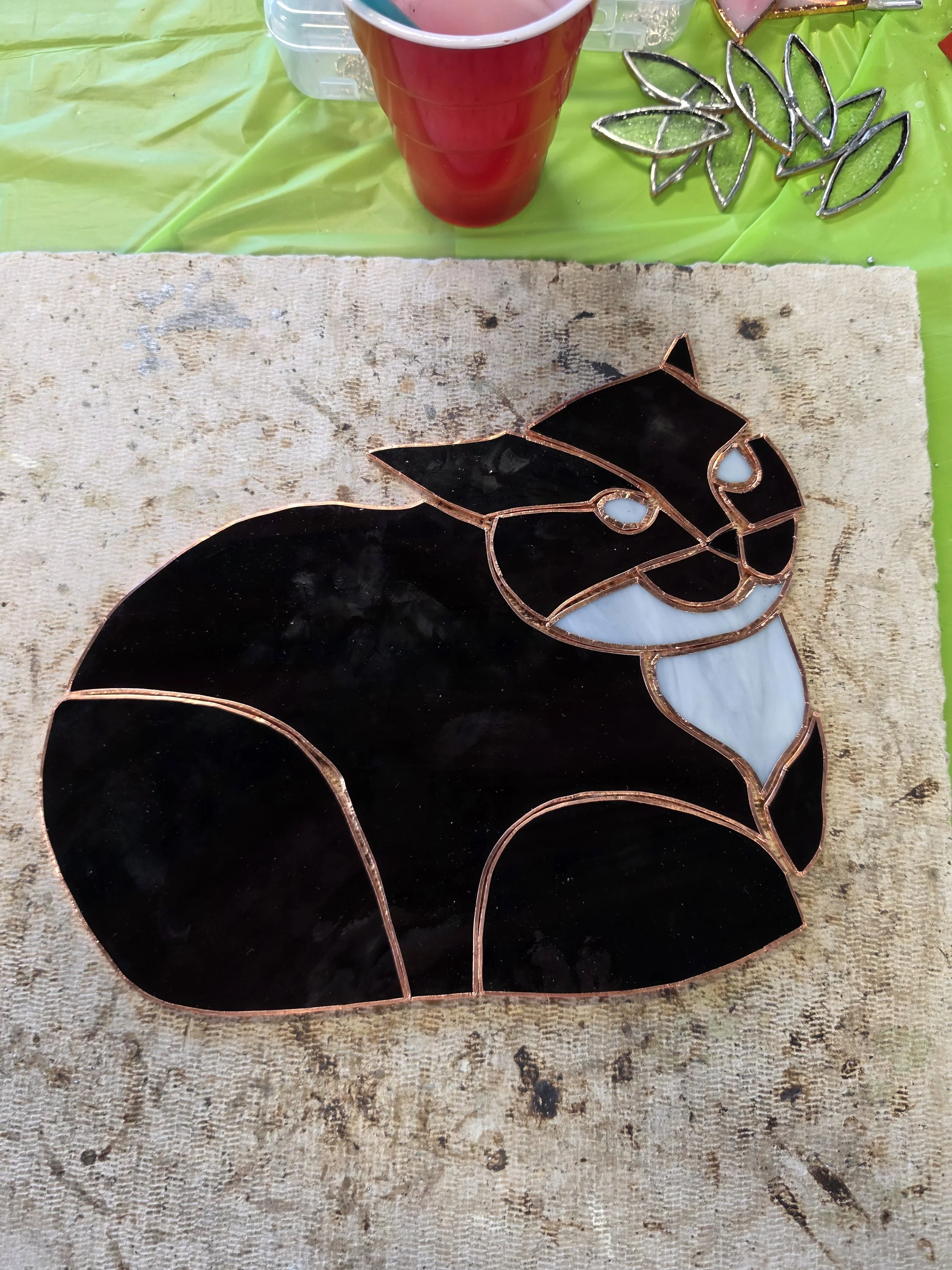 iconic Maxwell cat stained glass