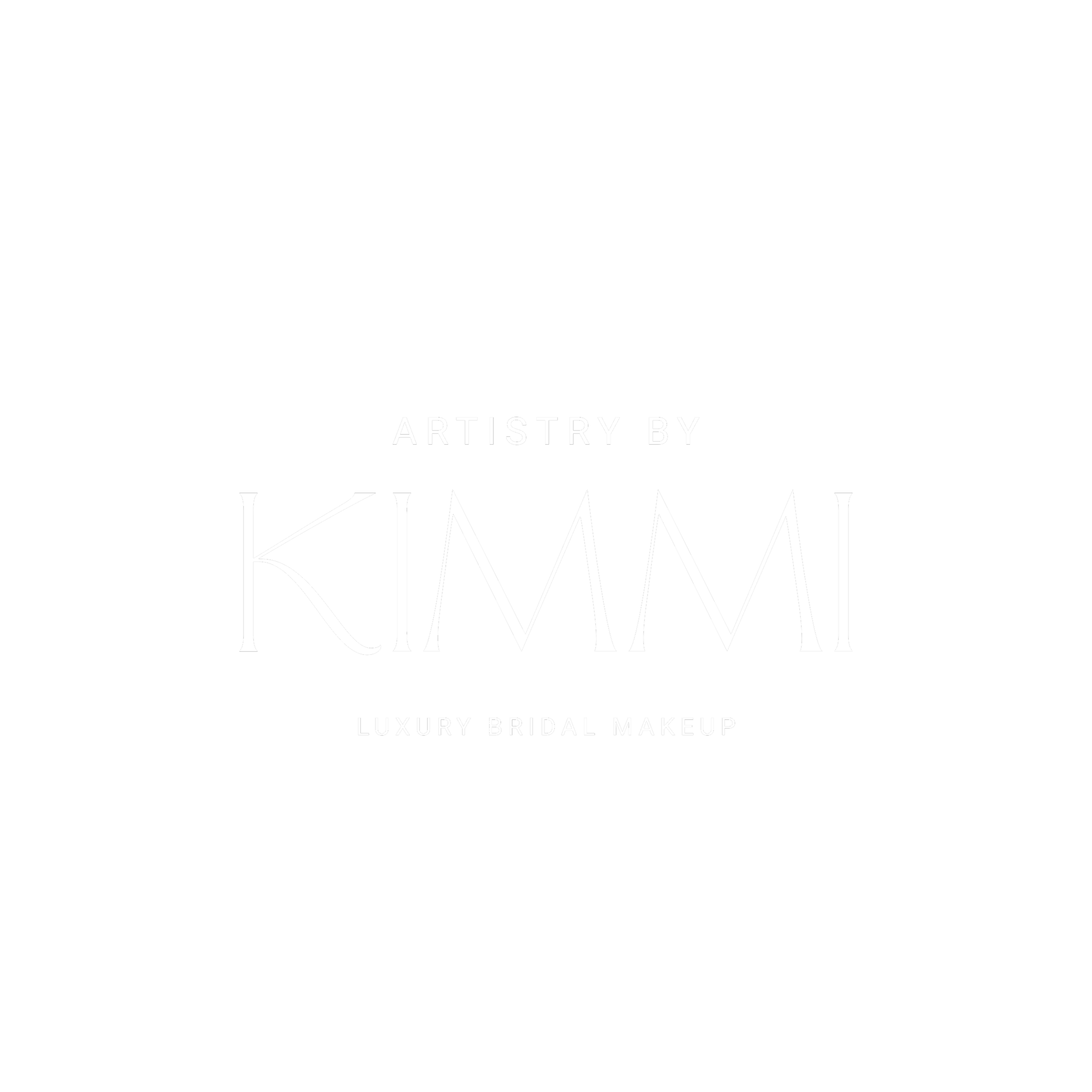 Black promotional poster with white text promoting luxury bridal makeup artist Kim Klamar, featuring elegant, modern typography.