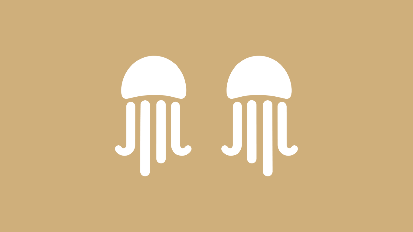 Icono de dos medusas blancas en fondo beige.