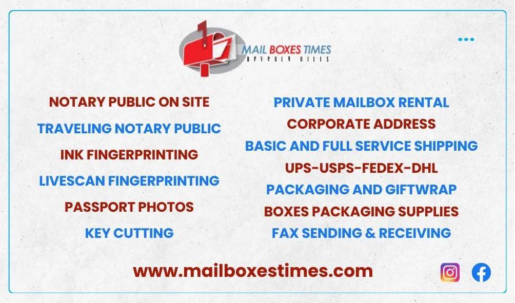 Mail Boxes Times business card, contact side