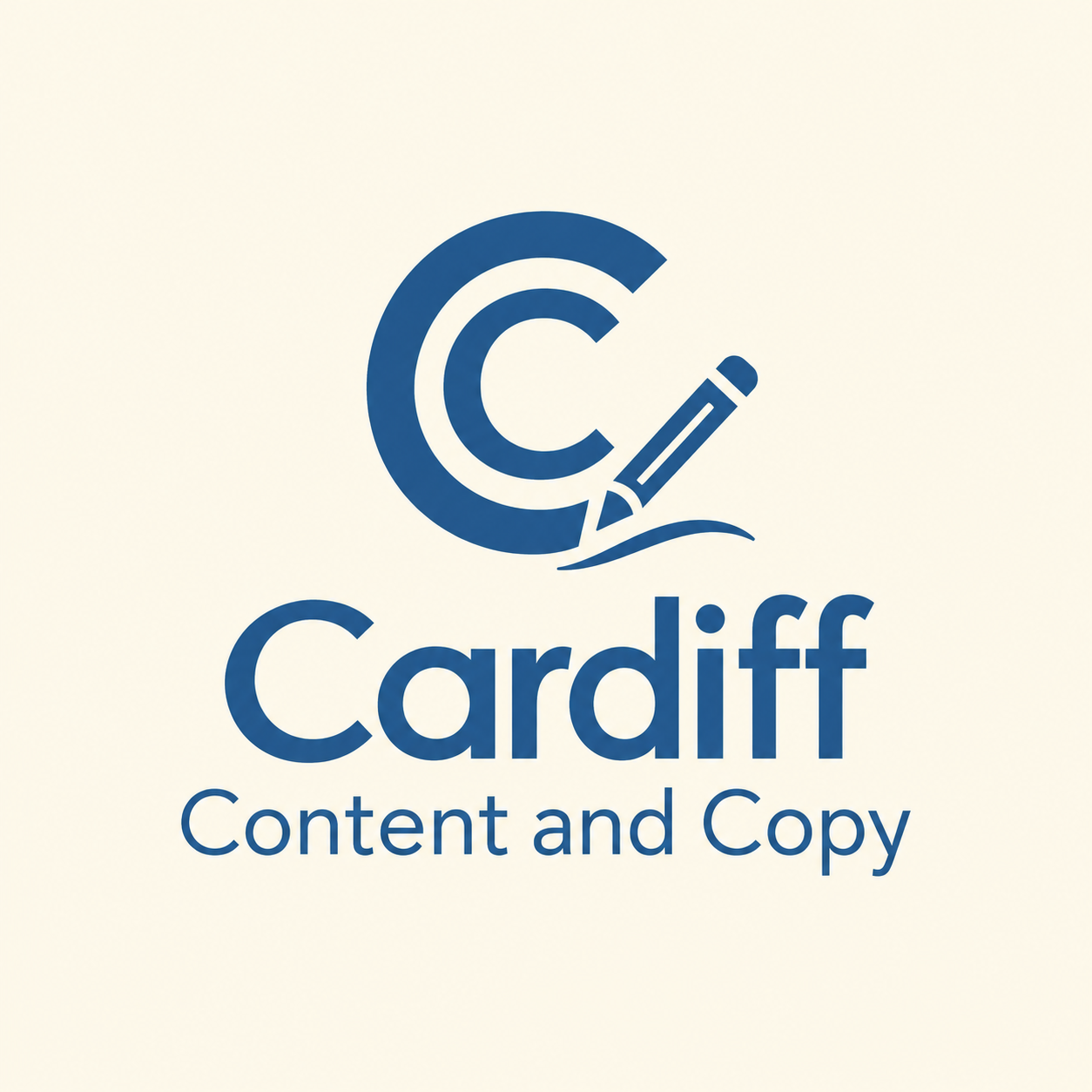 Logo of Cardiff Content and Copy featuring a blue 'C' with a pencil icon and the text 'Cardiff Content and Copy' beneath it.