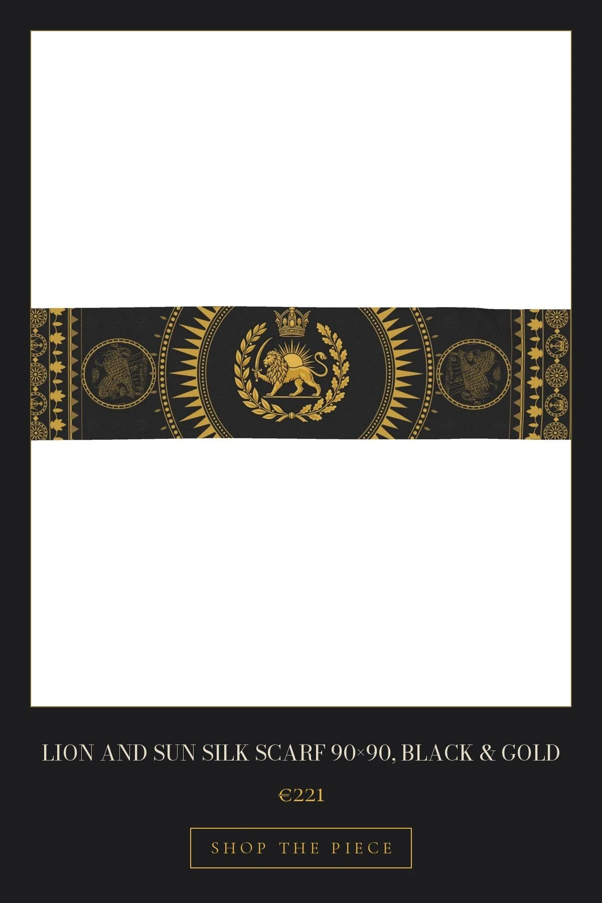 Lion and Sun Silk Scarf 90×90, Black & Gold | €221