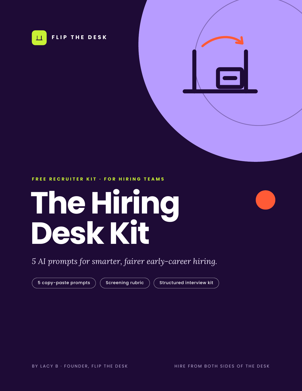 The Hiring Desk Kit | Free
For recruiters and hiring teams

5 AI prompts for smarter, fairer early-career hiring. Rewrite job posts that attract the right students, screen for potential over polish, and run consistent interviews.
