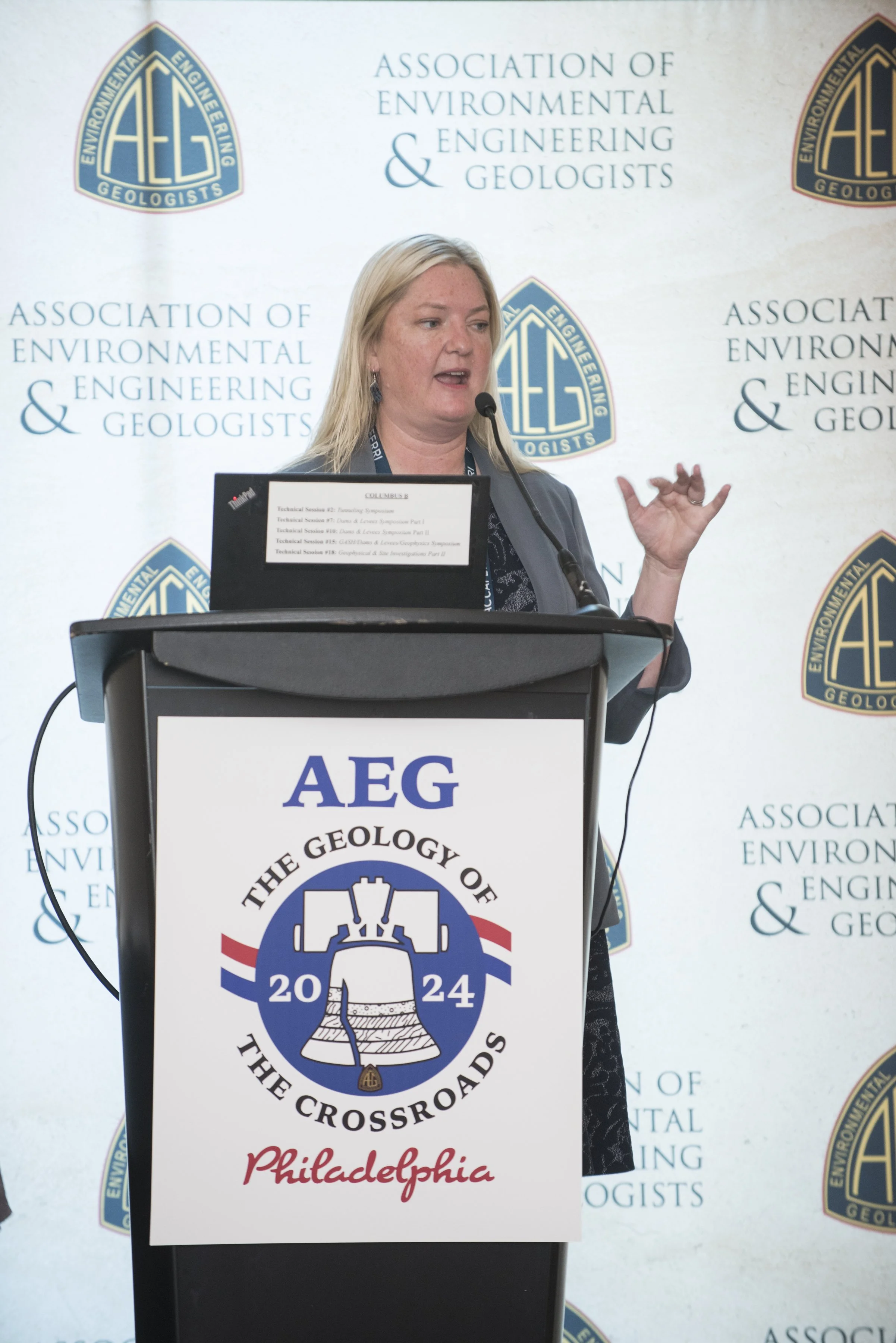 AEG Annual Meeting in Philadelphia, woman behind podium
