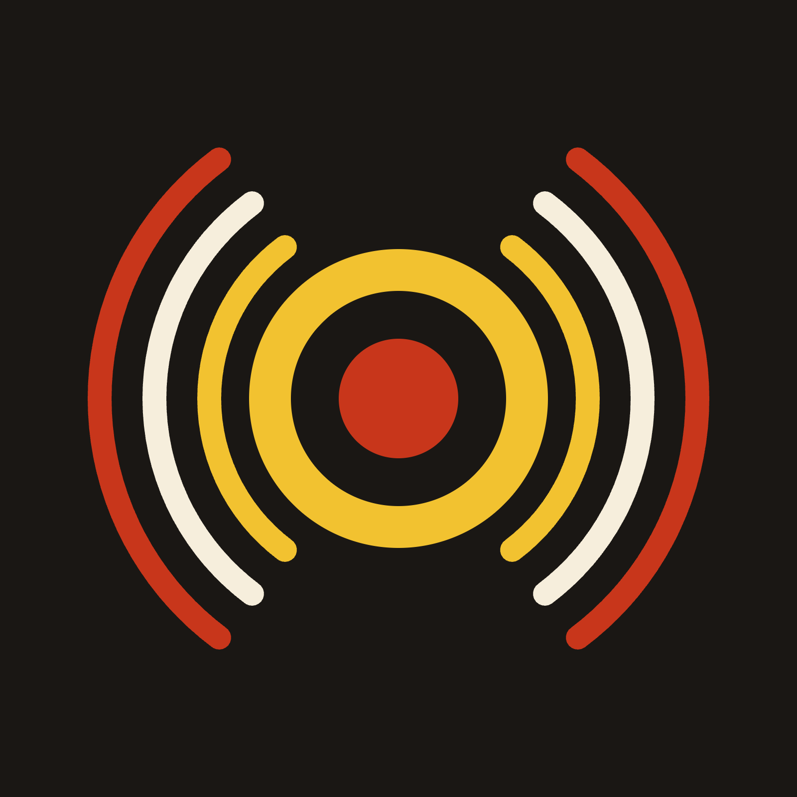 ORA Sicily sound icon: the ORA dot with red, yellow and cream sound rings