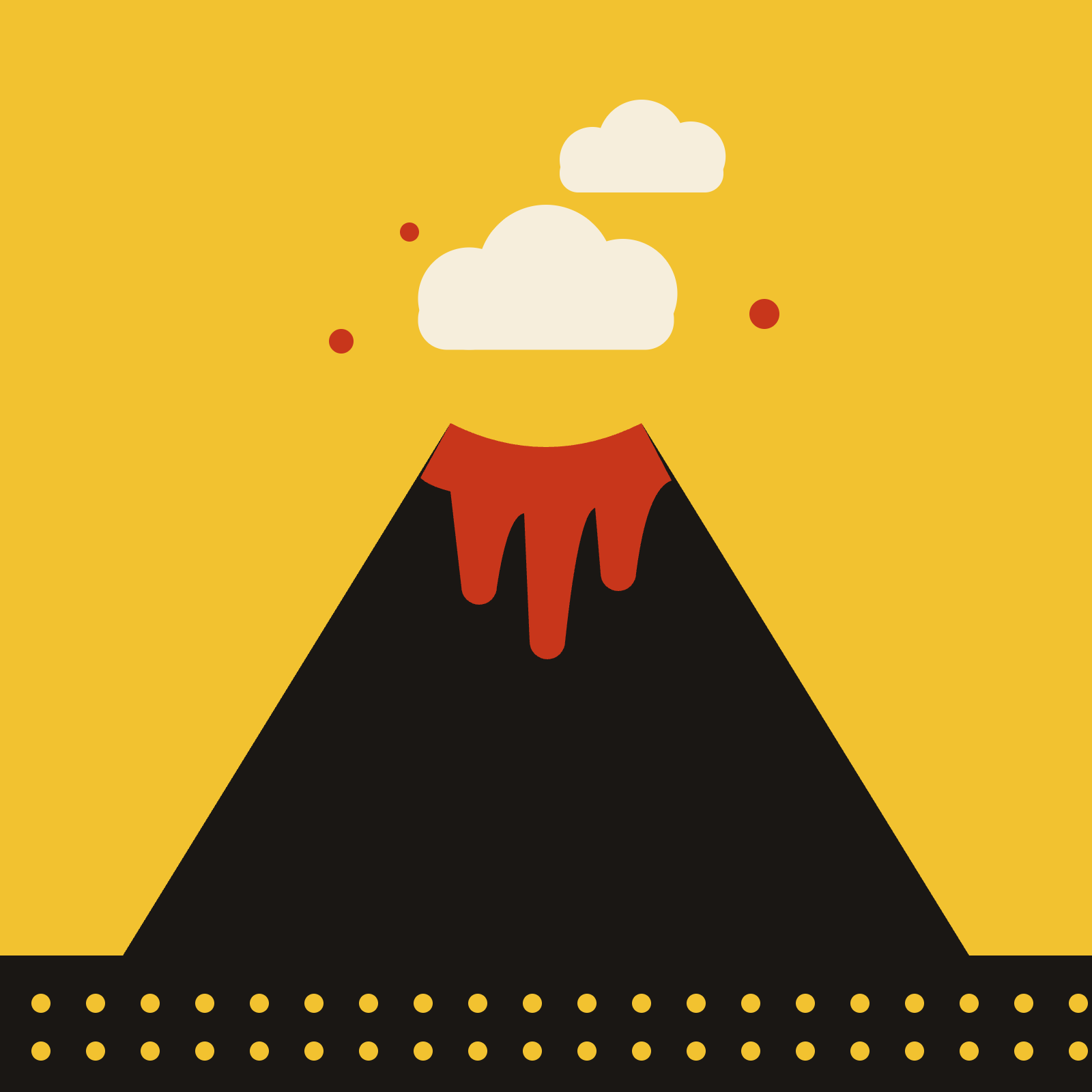 Illustrazione dell'Etna in eruzione, con lava rossa che si riversa su un cielo giallo