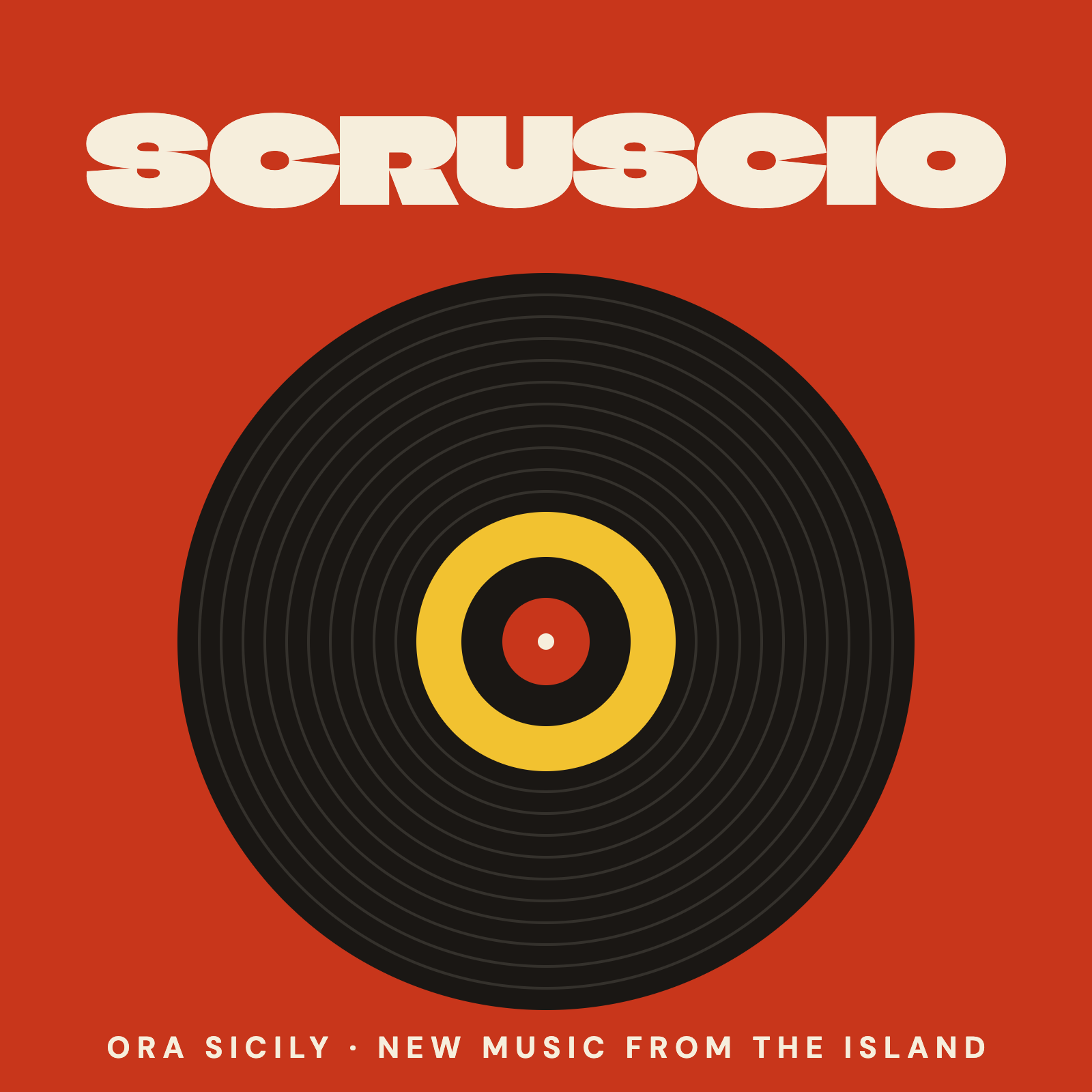 Scruscio playlist cover: a black vinyl record on red