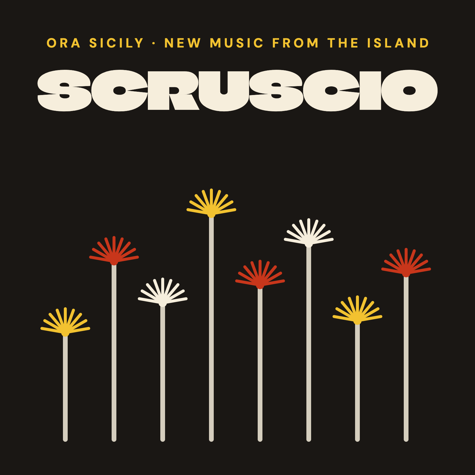 Scruscio playlist cover: Sicilian papyrus plants drawn as a sound equalizer