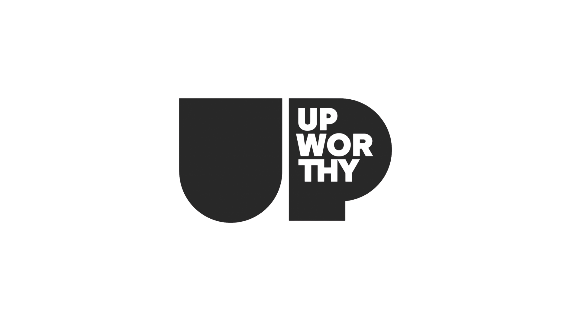 Black U-shaped and P-shaped logo with the word “UPWORTHY” cut into the design