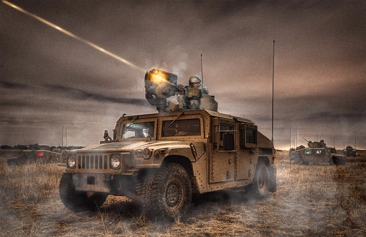 Military. Composite, Humvee under fire.