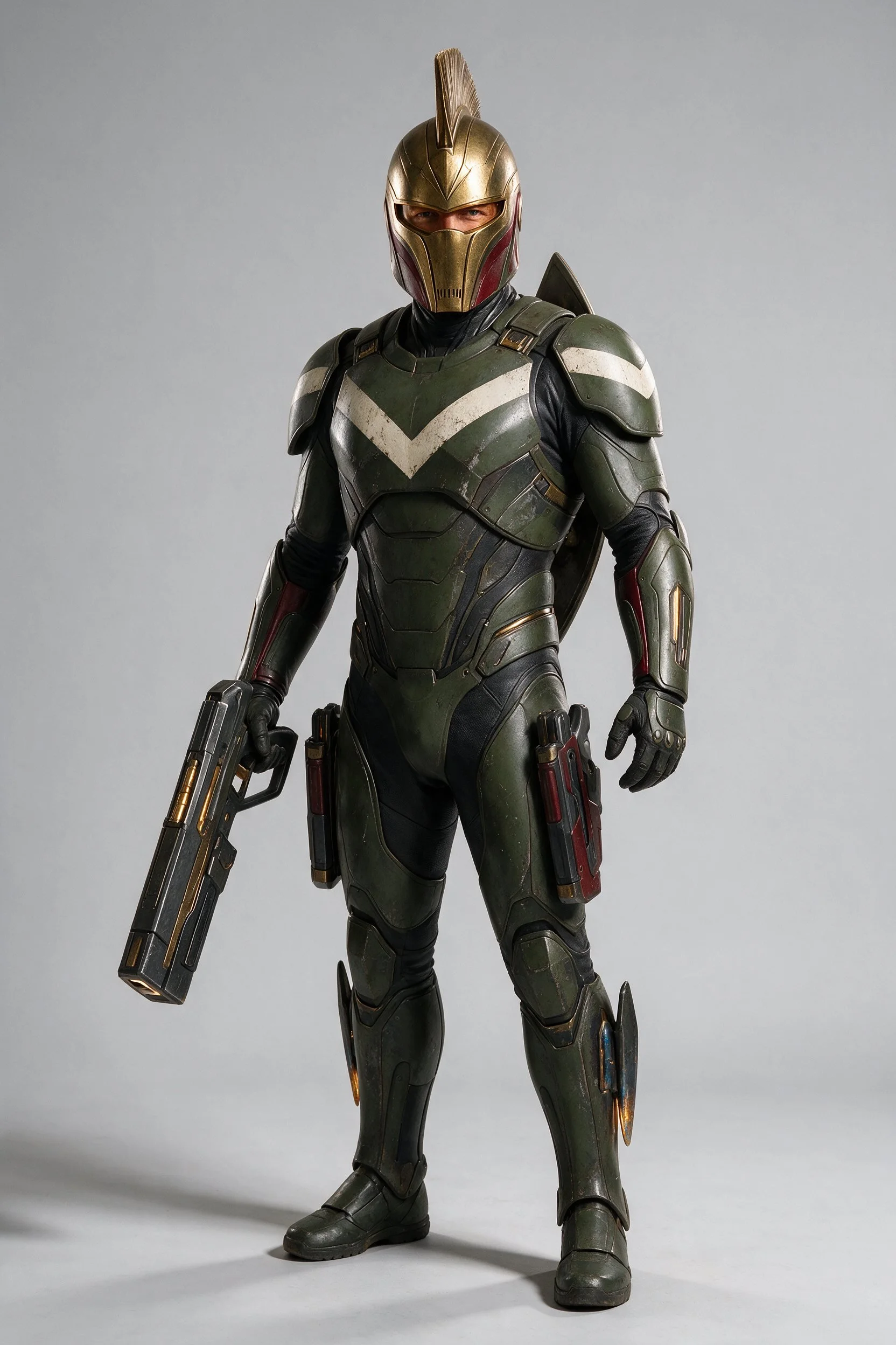 Lock the character. Suit lock, three-quarter: one suit, one face, held across every frame before anything moves.