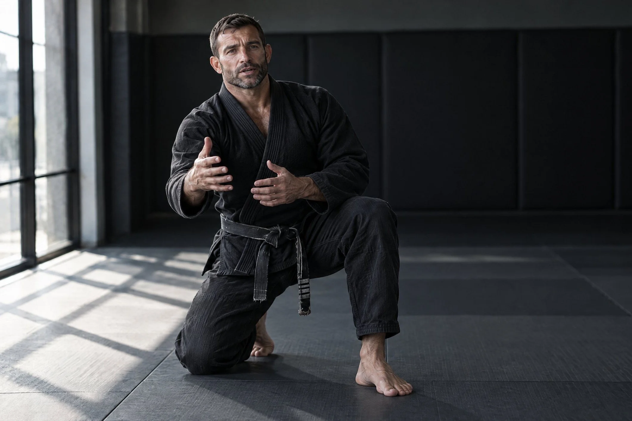 Impact Jiu Jitsu, the coach mid-instruction. Opens the Impact Jiu Jitsu case study.