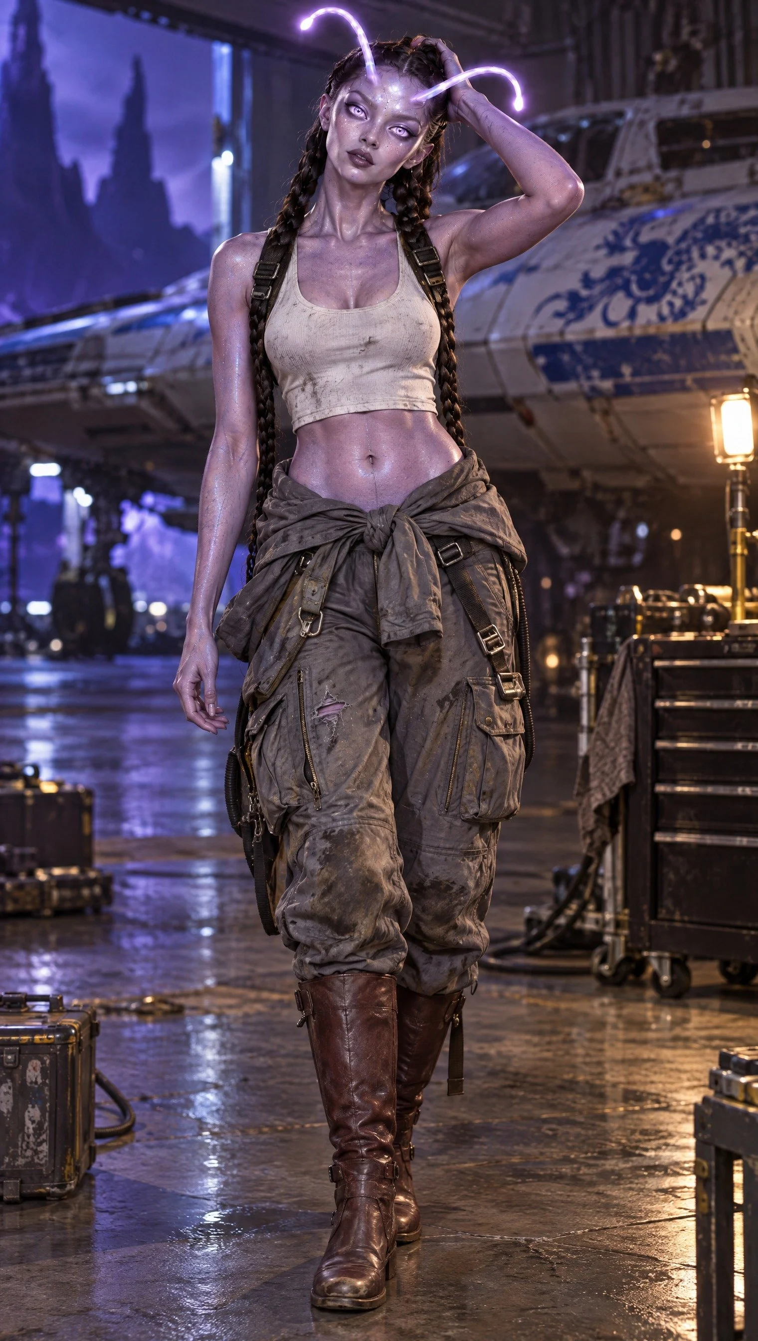 Sora in the hangar. Original IP, personal project.