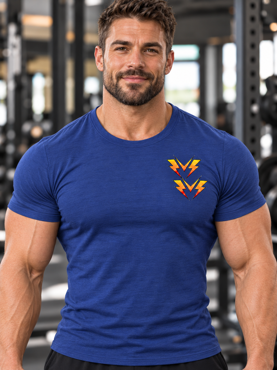 Bodybuilder in indigo double-M tee.png