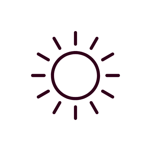Dark purple sun icon with a circular center and radiating rays on a black background
