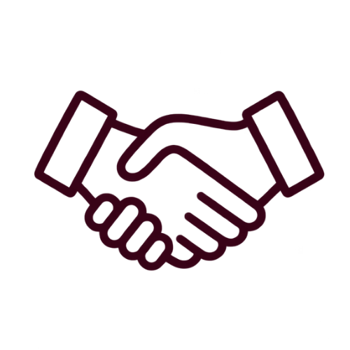 Maroon handshake icon on a black background