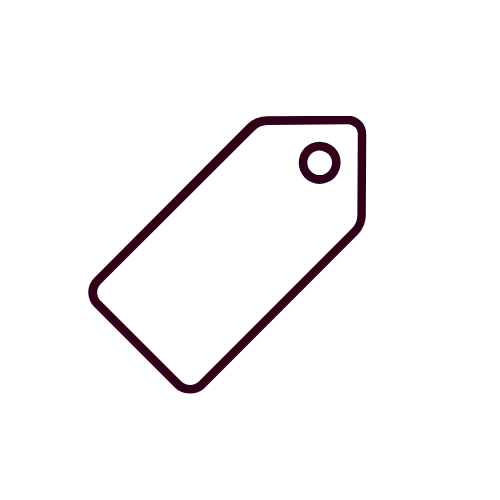 Dark purple outline of a price tag icon on a black background