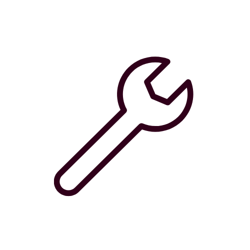 Dark purple outline of an adjustable wrench on a black background