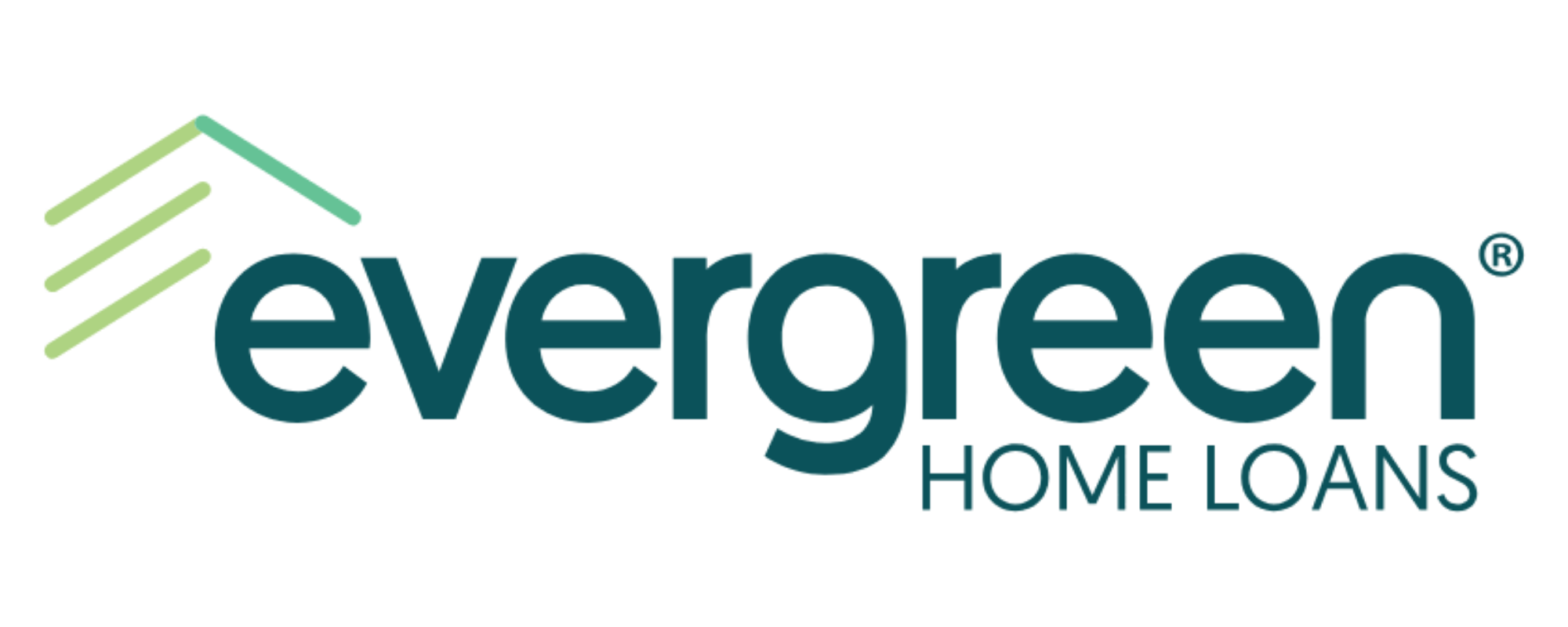 Evergreen Home Loans logo with green roof icon and teal lettering